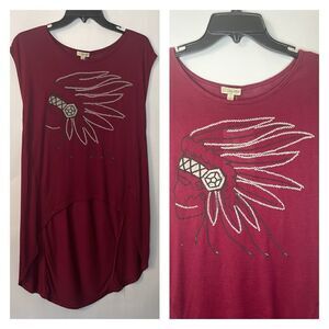 Rayon high low sleeveless maroon Indian Headdress top